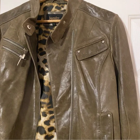 Olive Leather Jacket - Laundry by Shelli Segal - Picture 3 of 8